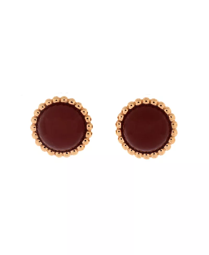 Pre-Owned Van Cleef & Arpels Perlee Couleurs Stud Earrings 18K Rose Gold and Carnelian