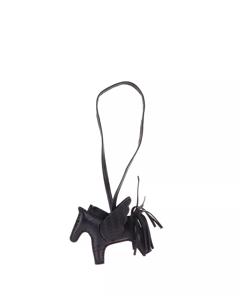 Pre-Owned HERMES Pm So Black Pegase Rodeo Touch Bag Charm Leather with Alligator