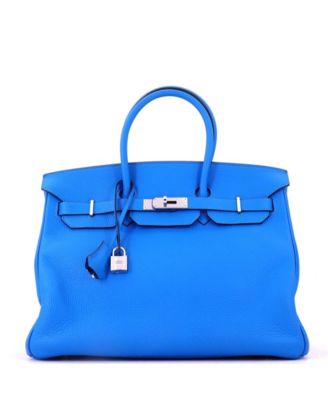 Birkin 35 Handbag Blue Clemence with Palladium Hardware