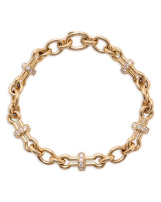 David Webb 18k Yellow Gold Diamond Barbell Chain Bracelet, 1.5 Tcw In Pattern