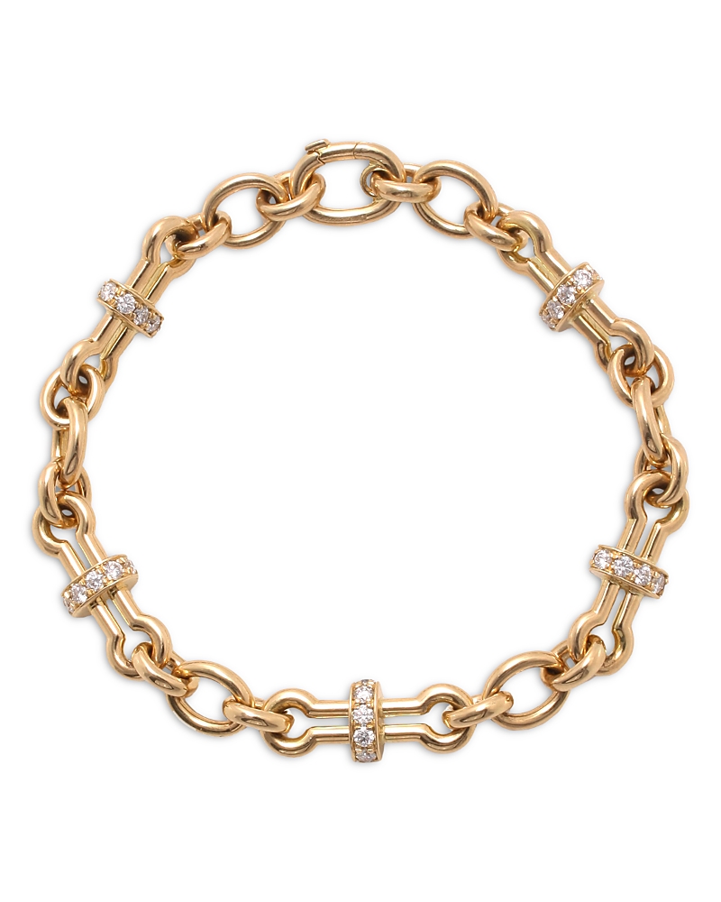David Webb 18k Yellow Gold Diamond Barbell Chain Bracelet, 1.5 Tcw In Pattern