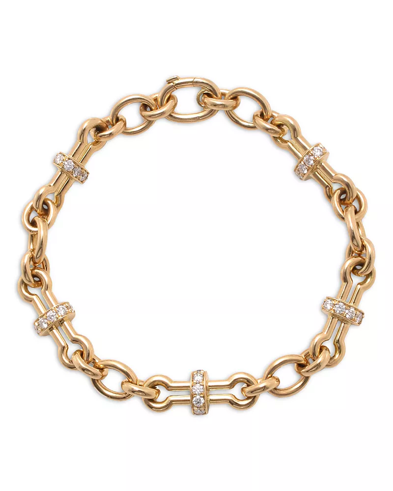 David Webb 18K Yellow Gold Diamond Barbell Chain Bracelet, 1.5 tcw