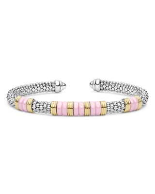Sterling Silver & 18K Yellow Gold Black Caviar Cuff Bracelet