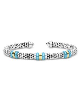 Sterling Silver & 18K Yellow Gold White Caviar Cuff Bracelet