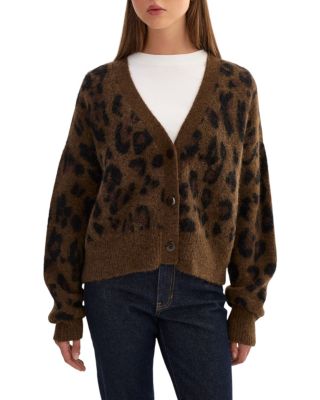 Minnie Leopard Print Alpaca Blend V Neck Cardigan