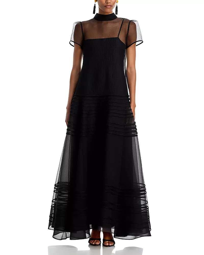Staud Stratton Sheer Overlay Maxi Dress