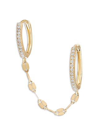 14K Yellow Gold Diamond Double Piercing Mini Huggie Singe Hoop Earring, 0.07 tcw