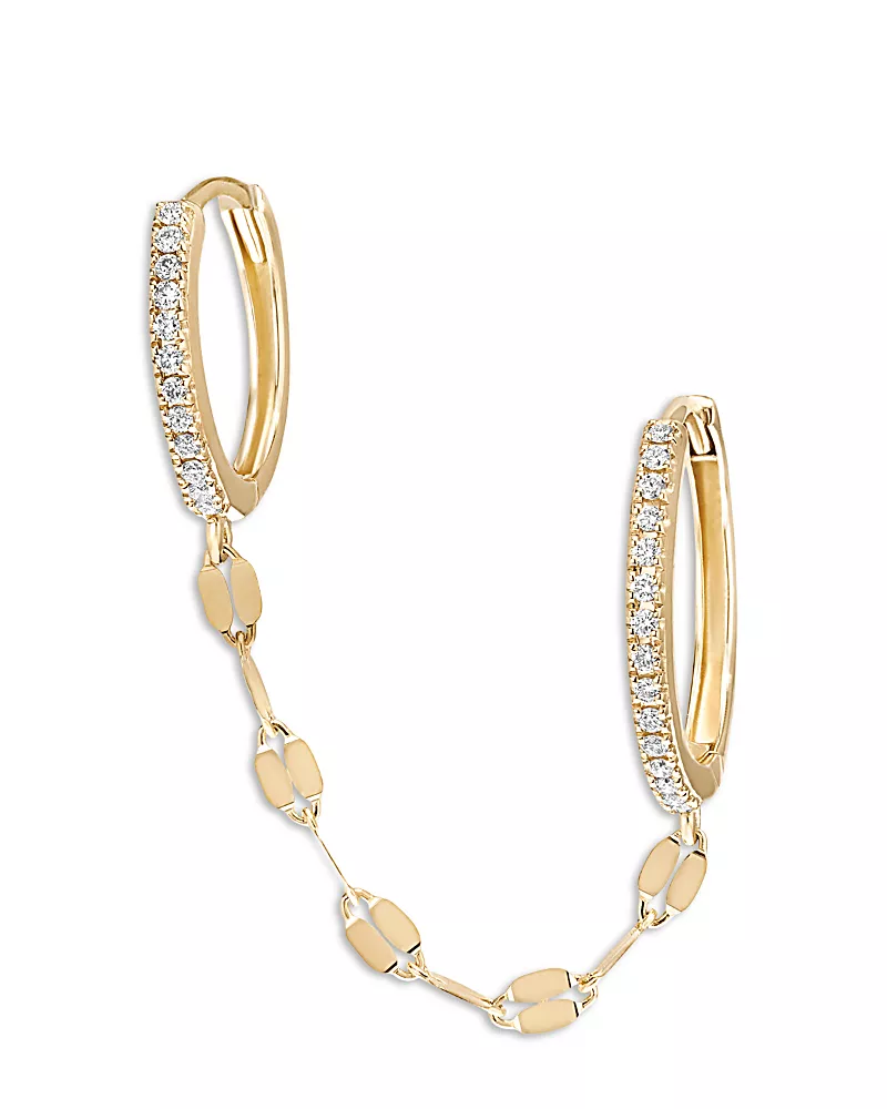 Lana 14K Yellow Gold Diamond Double Piercing Mini Huggie Hoop Earrings, 0.07 tcw