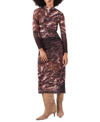  Women's Abstract Print Mesh Midi Dress