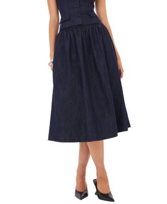  Maevie Denim Gathered A-Line Midi Skirt