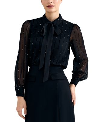 Phase Eight Tessa Sparkly Sheer Tie Neck Blouse
