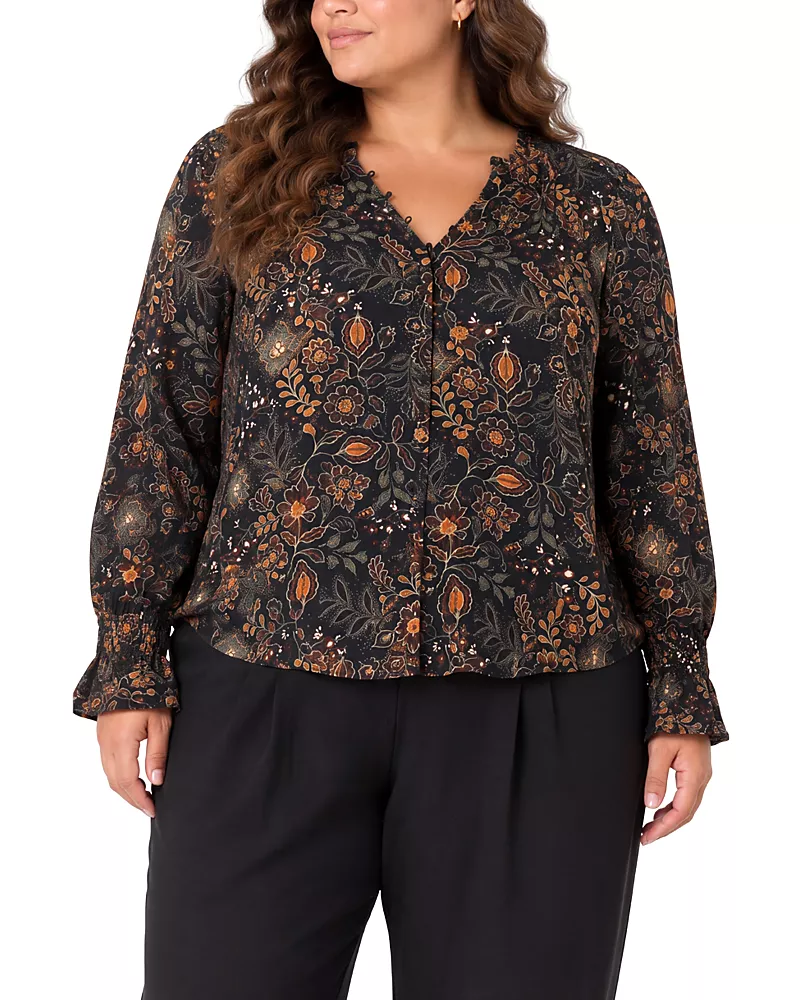 Liverpool Los Angeles Plus Gathered Button Front Blouse