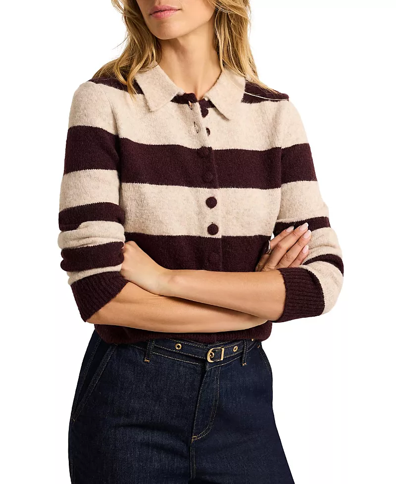 Mint Velvet Women's Striped Knit Jumper Collared Pullover Sweater with Long Sleeve