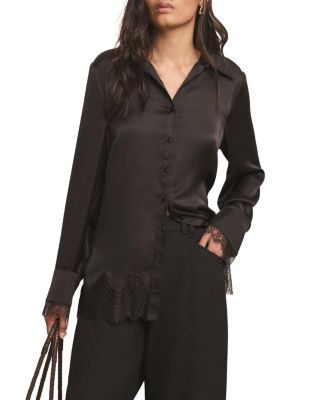 Women's Satin Lace Trim Shirt