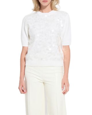 Natalie Sequined Cotton Blend Short Sleeve Sweater