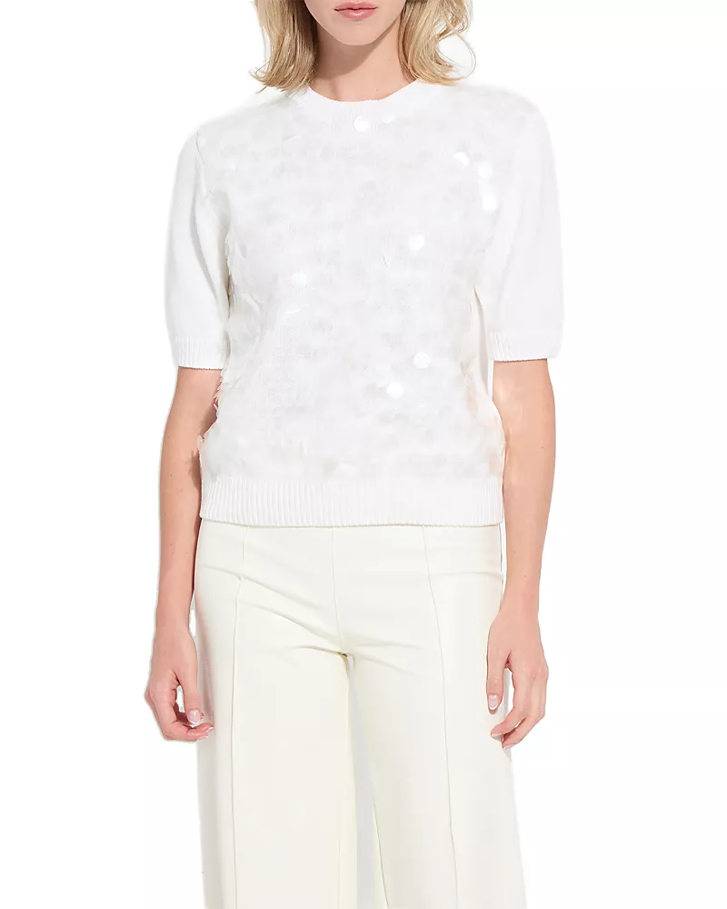 Lysse Natalie Sequined Cotton Blend Short Sleeve Sweater