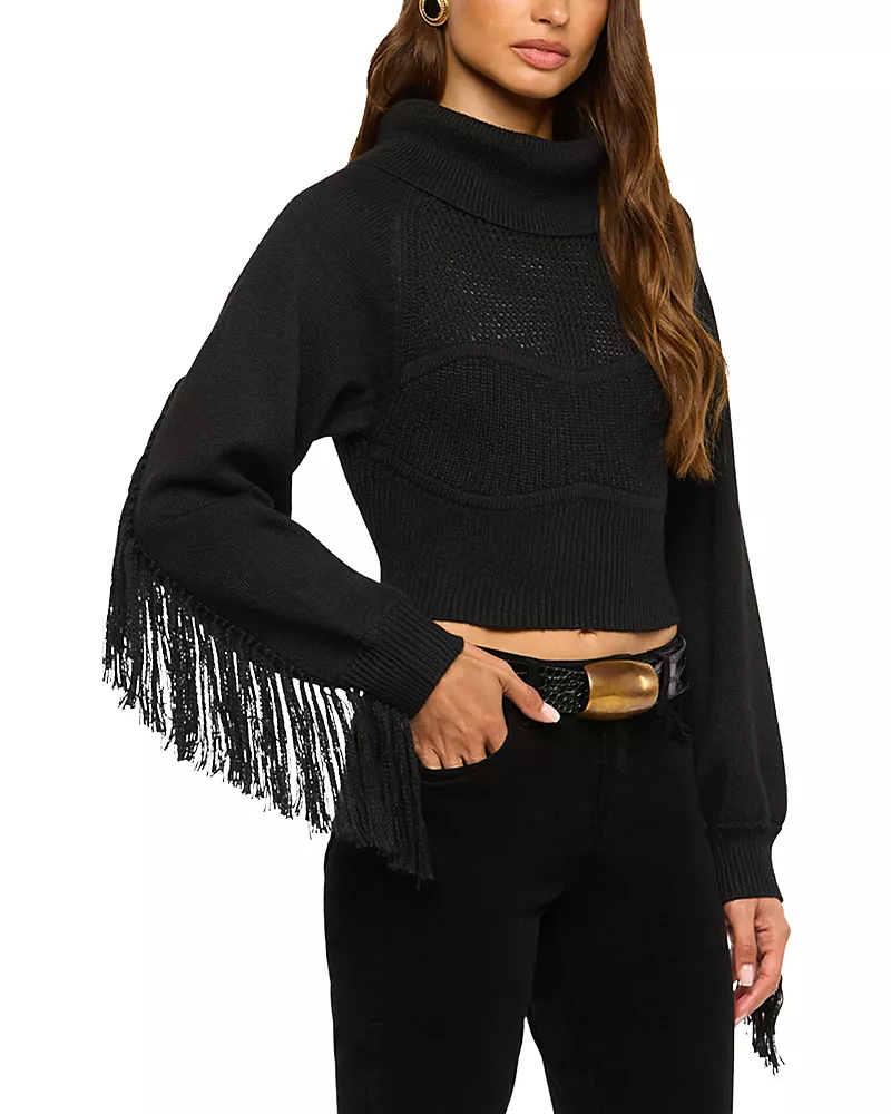 L'Agence Maddison Fringe Turtleneck Cropped Sweater