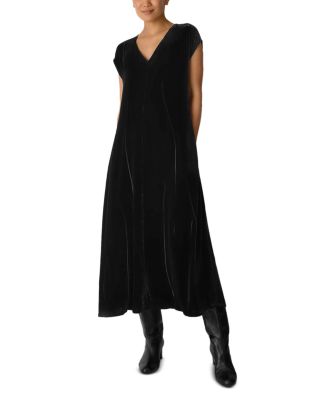 Eileen Fisher V Neck Cap Sleeve Velvet Dress