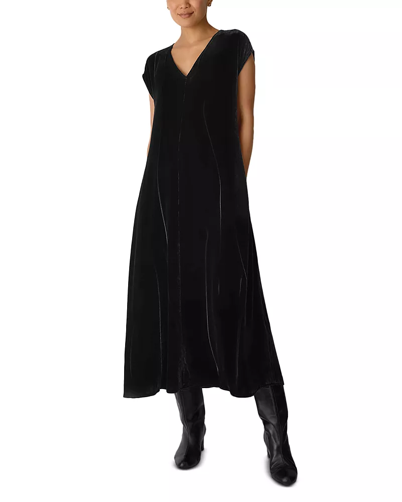 Eileen Fisher V Neck Cap Sleeve Velvet Dress