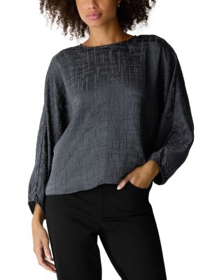 Eileen Fisher Silk Jacquard Dolman Sleeve Top