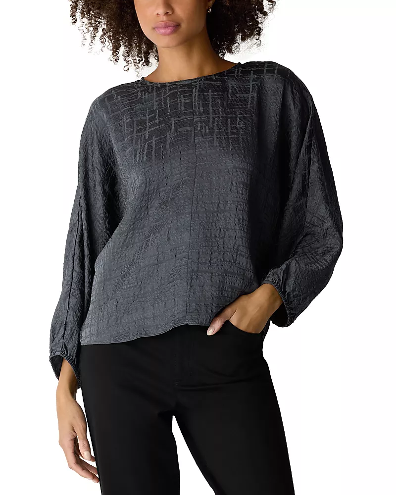 Eileen Fisher Silk Jacquard Dolman Sleeve Top