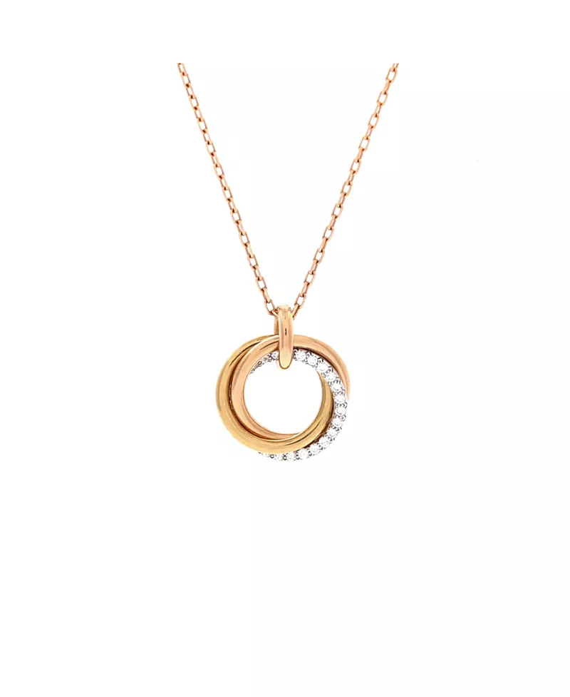 Pre-Owned Cartier Medium Trinity Pendant Necklace 18K Tricolor Gold with Pave Diamonds, 16.25