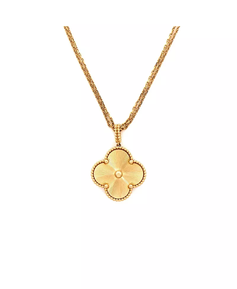 Pre-Owned Van Cleef & Arpels Magic Alhambra Pendant Long Necklace Guilloche 18K Gold, 35
