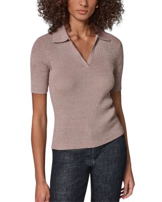 Metallic Ribbed Polo Sweater
