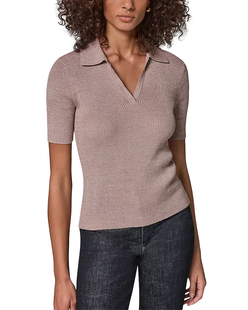 Dkny Metallic Ribbed Polo Sweater