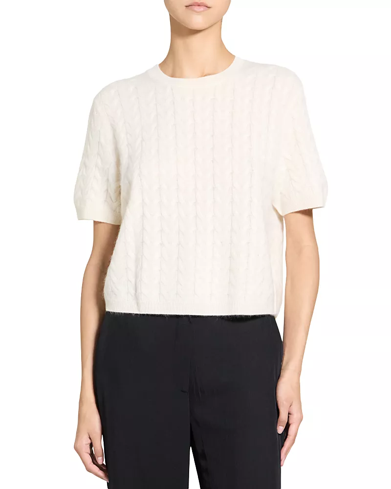 Theory Airy Merino Wool & Cashmere Boxy Cable Tee