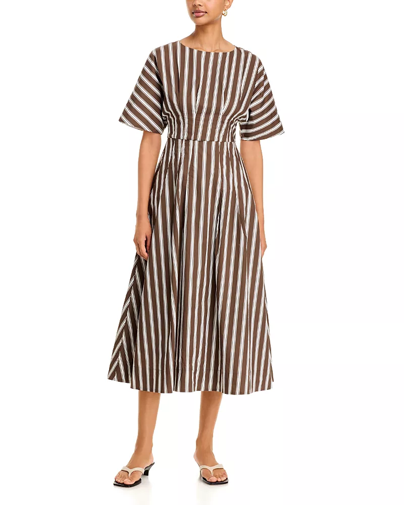 a. ren Marlowe Fit & Flare Short Sleeve Midi Cotton Dress