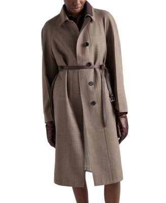 Single-breasted houndstooth check wool coat