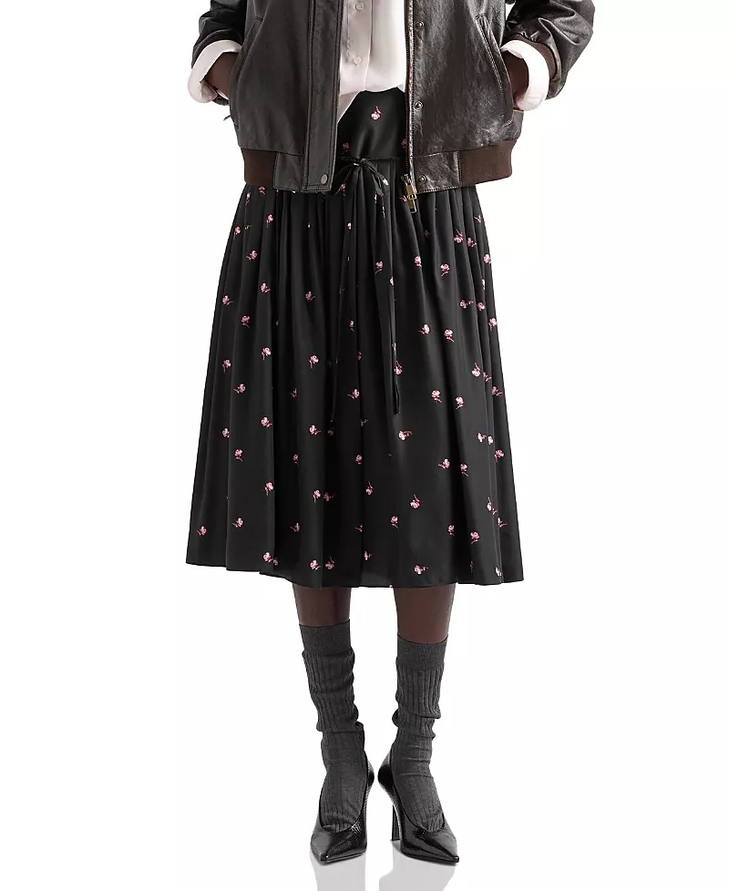 Prada Floral Print Washed Silk Midi-Skirt