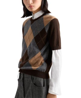  Short Sleeved Argyle Cashmere Sweater