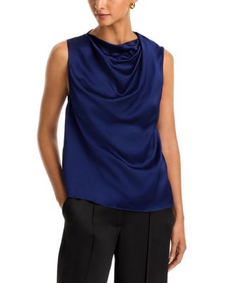 Silk Bias Twist Shoulder Cowl Neck Top