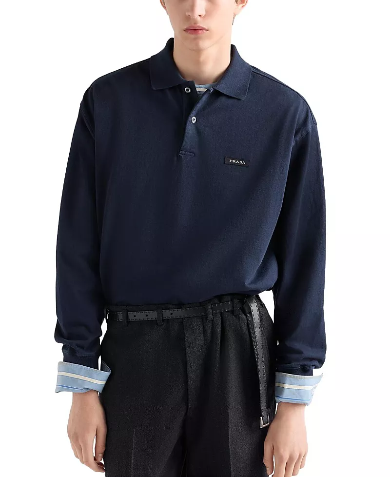 Prada Long-Sleeved Cotton Polo Shirt