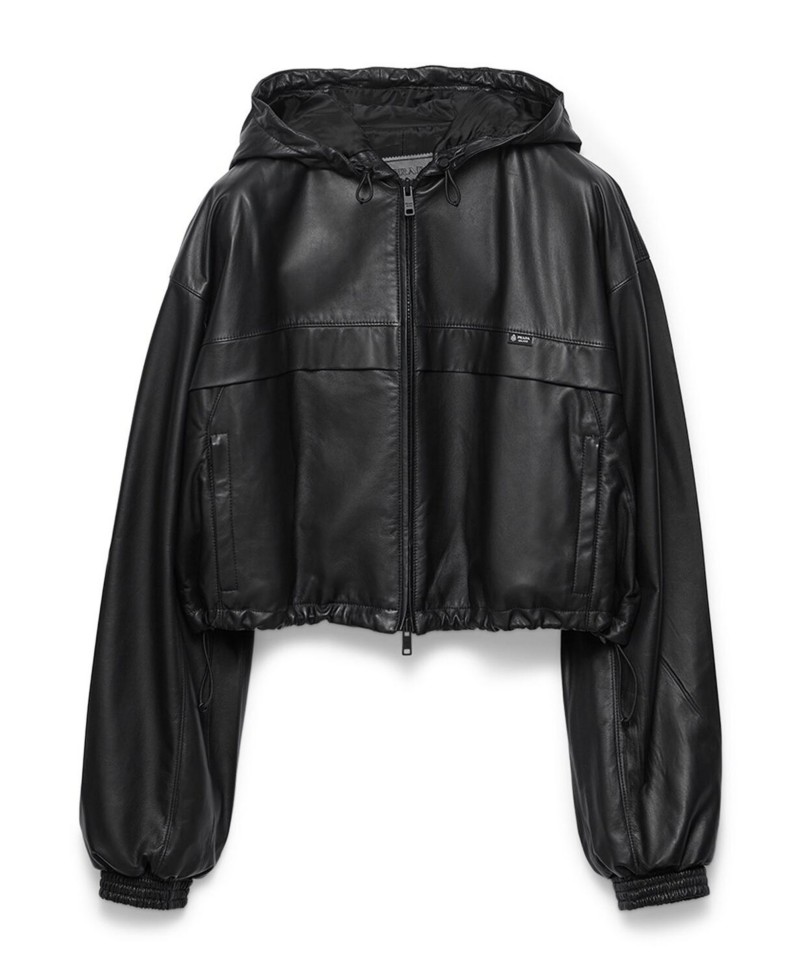 NEW! Prada Hooded Nappa Leather Jacket by Bloomingdale's