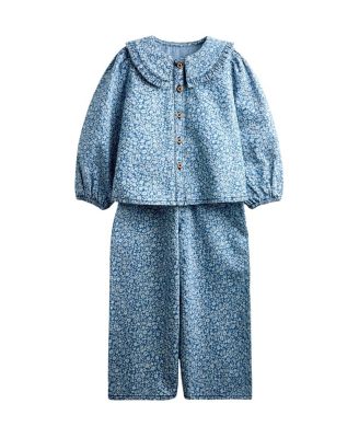 JoJo Maman Bebe Girls' Printed Denim Shirt And Trouser Set - Baby, Little Kid