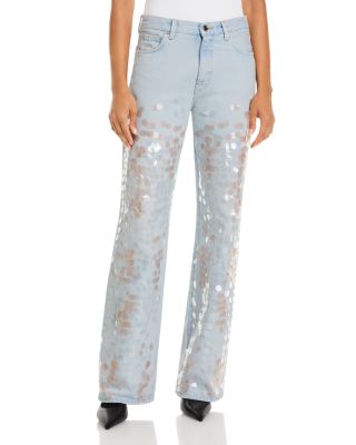 Korea High Rise Embellished Flare Leg Jeans in Detroit