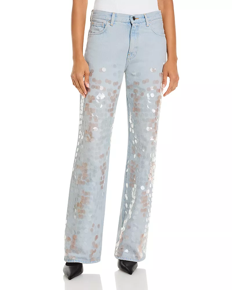 Haikure Korea High Rise Embellished Flare Leg Jeans in Detroit