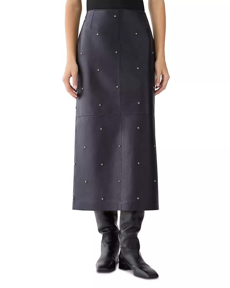 Lafayette 148 New York Hand Studded Leather Column Skirt