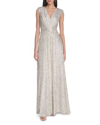 Sleeveless Beaded Twist V Neck Gown