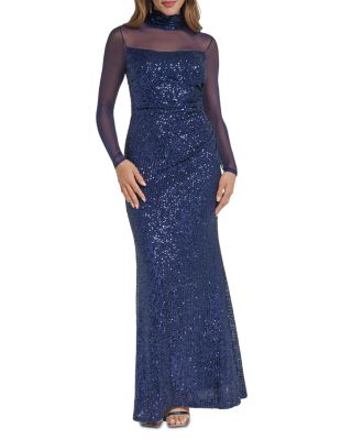 Sequin Mock Neck Illusion Gown