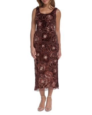 Floral Sequin Sleeveless Midi Sheath Dress