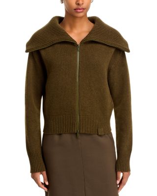Lambswool Blend Wide Collar Zipped Cardigan