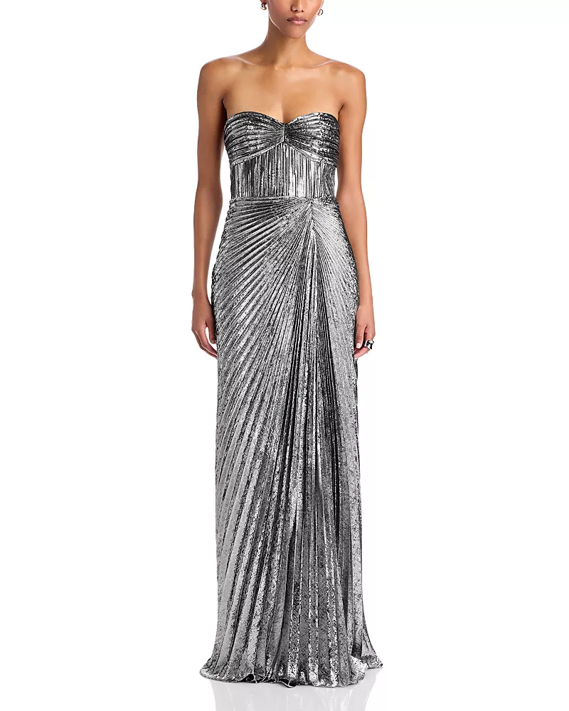 Amur Joyceann Strapless Plisse Gown