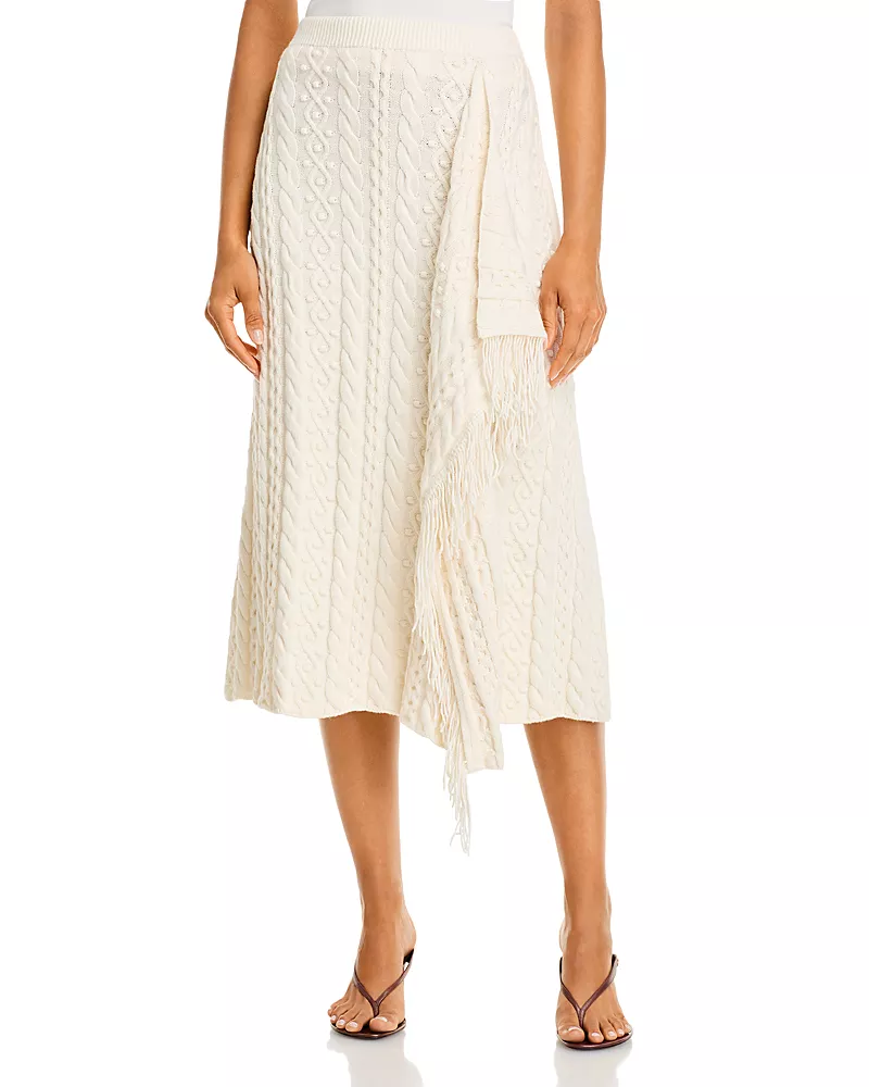 Simkhai Mireille Cotton & Wool Finge Midi Skirt