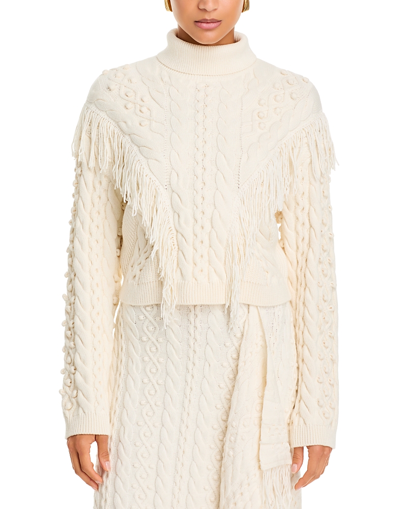 Simkhai Callista Cotton Blend Fringed Cable Knit Sweater In Gray