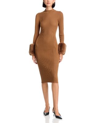 Savannah Faux Fur Cuff Midi Sweater Dress