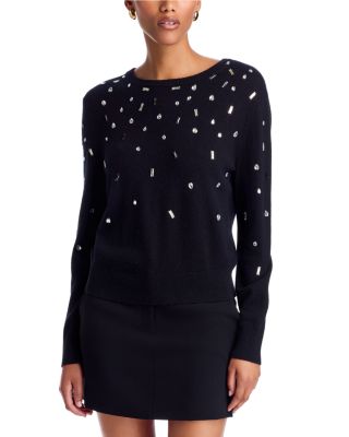 Milly Holly Embellished Wool Blend Crewneck Sweater